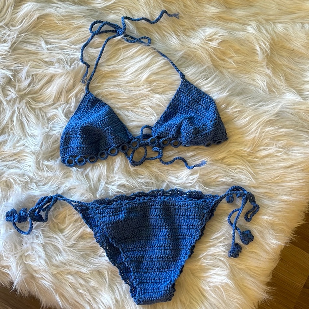 NWT Crochet 2 piece handmade blue bikini fashion set brand new one size OS